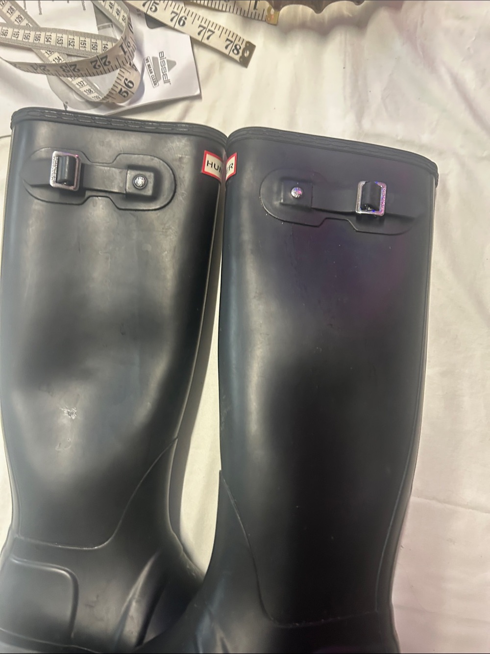 Hunter Black Tall Gloss Rain Boots with Red Logo - Picture 3 of 5